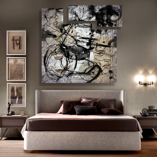 Monochrome Muse: Abstract Triptych Canvas Set