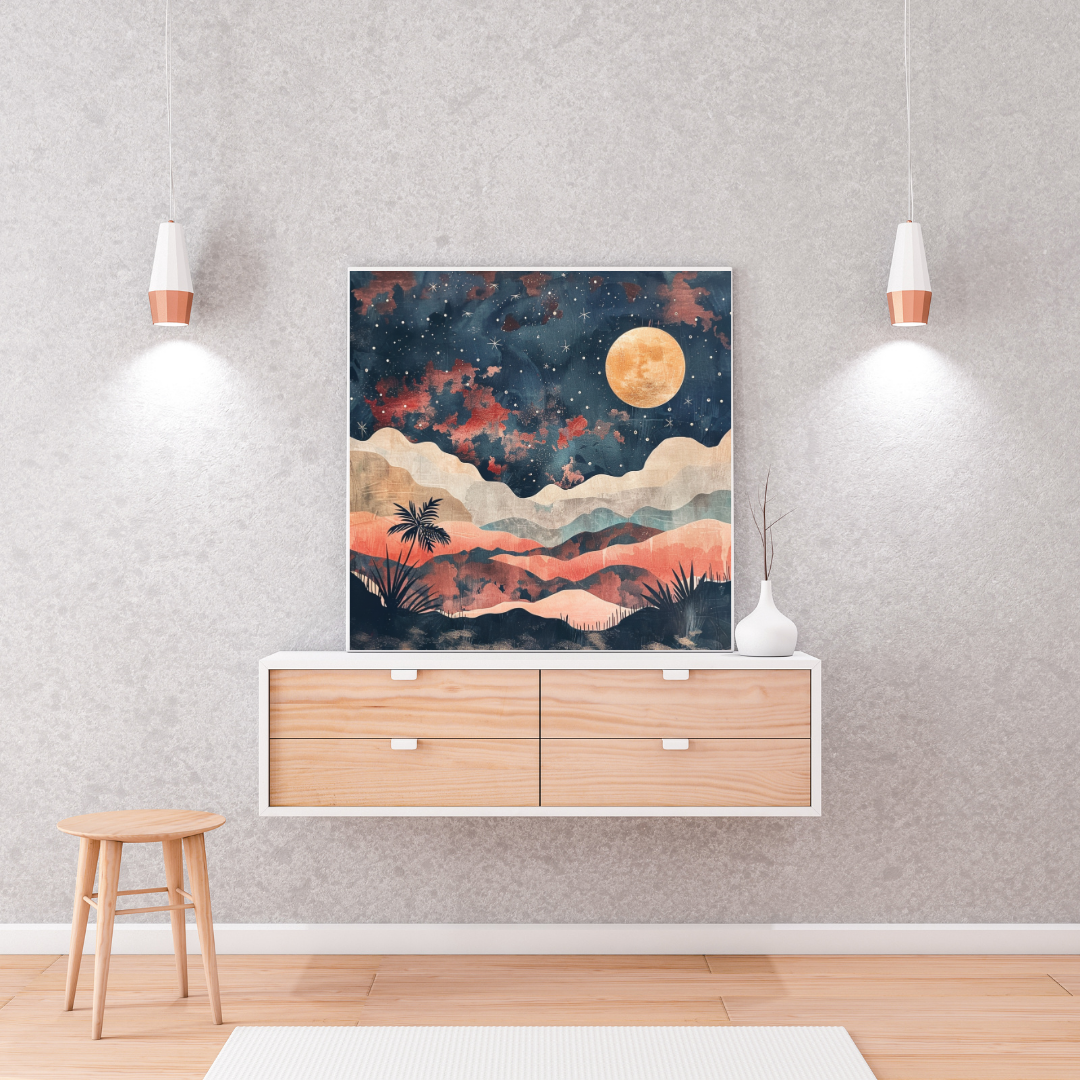 Moonlit Landscape Art Print – Abstract Night Sky Wall Decor for Modern Interiors