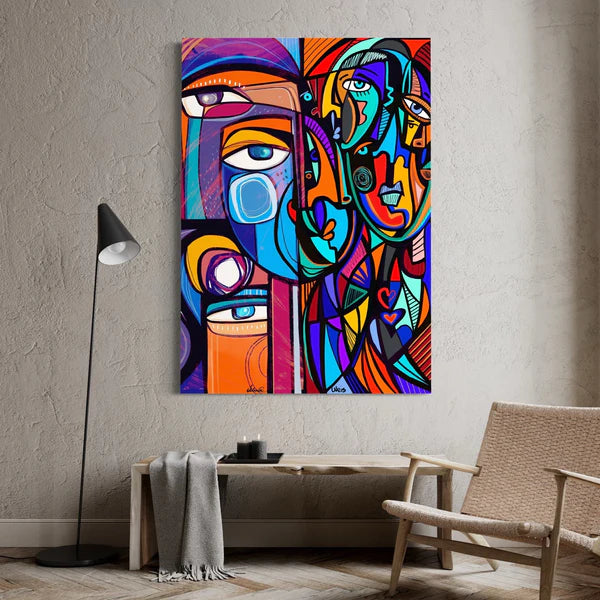 Cubist Faces – Bold Geometric Abstract Canvas