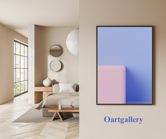 Serene Geometry: Abstract Canvas in Blue & Blush