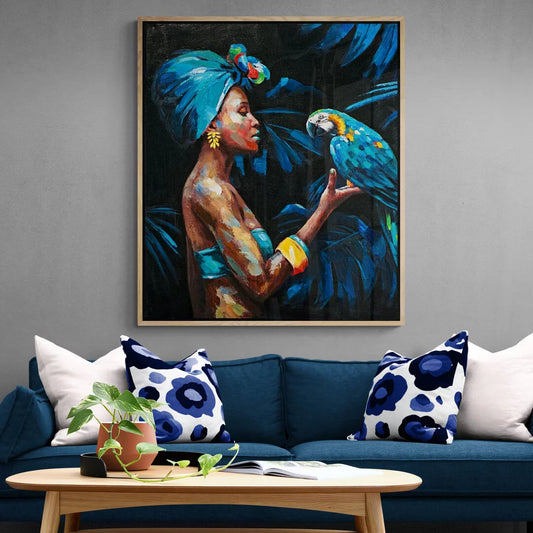 Royal Silence: Afro-Chic Portrait with Parrot