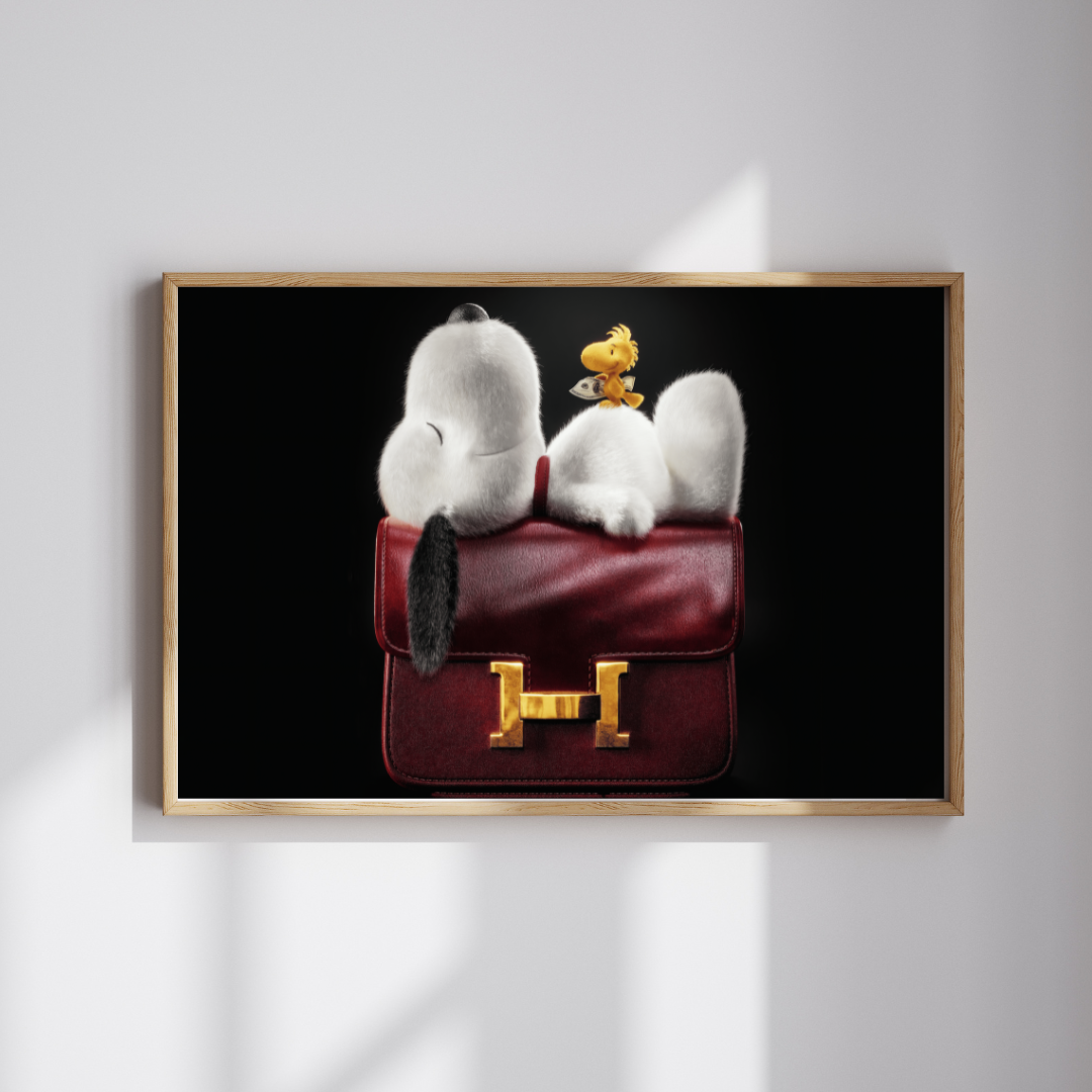 Iconic Companions: Snoopy & Woodstock on Red Luxe