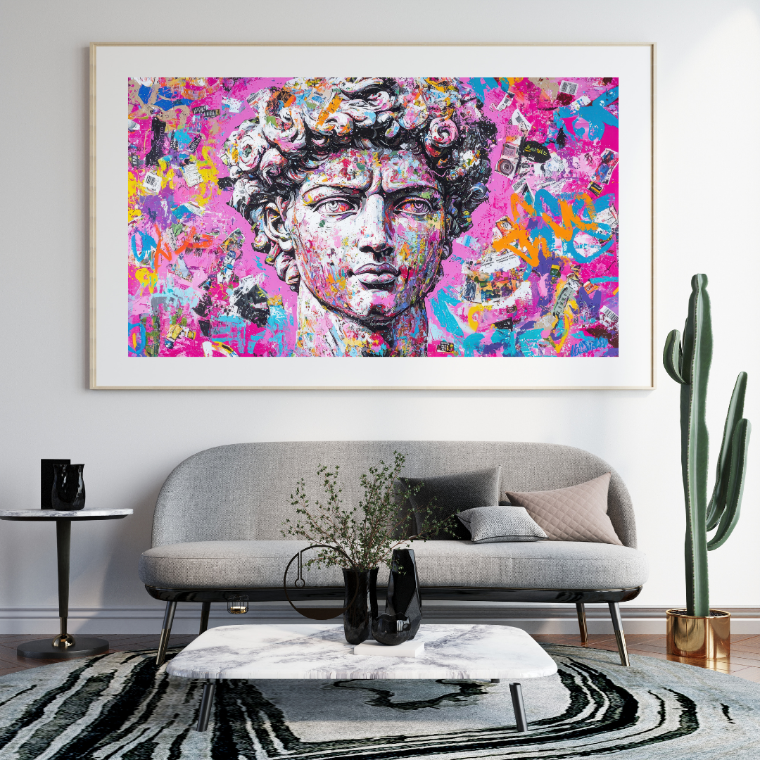 Graffiti-Inspired Abstract Art Print – Vibrant Urban Wall Decor with Classical Motif
