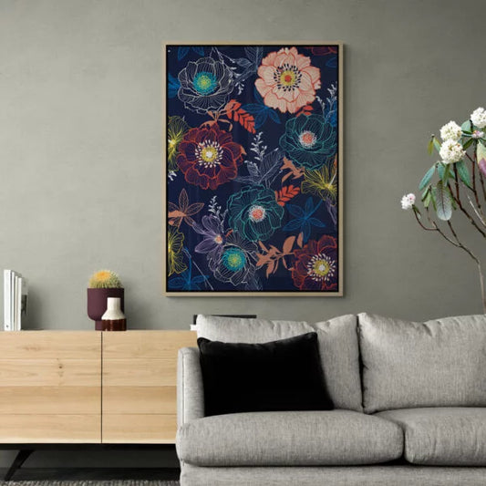 Midnight Bloom: Elegant Floral Canvas Art