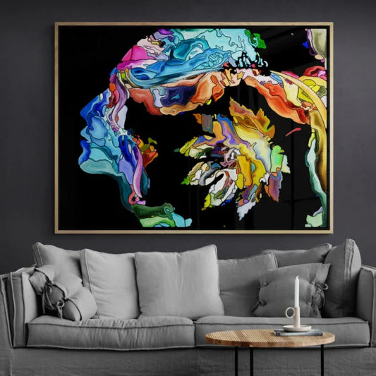 Abstract Dual Faces Canvas Art – Framed Expressionist Wall Decor