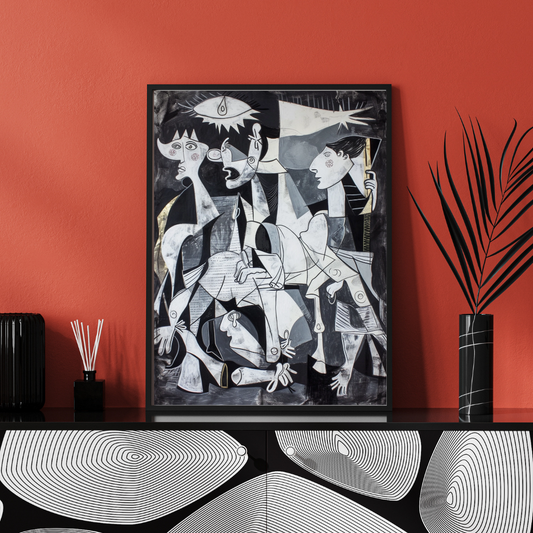 Abstract Cubist Art Print – Monochrome Geometric Composition