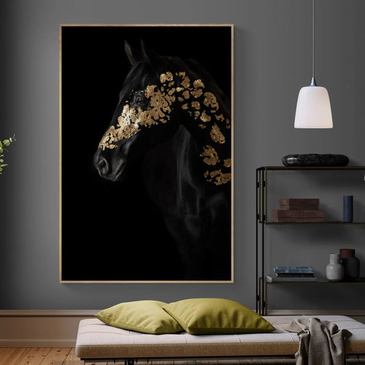 Imperial Grace: Gold-Embellished Stallion Canvas