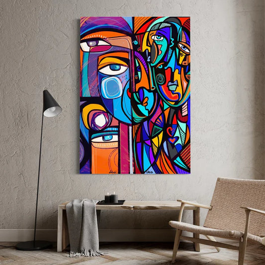 Cubist Faces – Bold Geometric Abstract Canvas