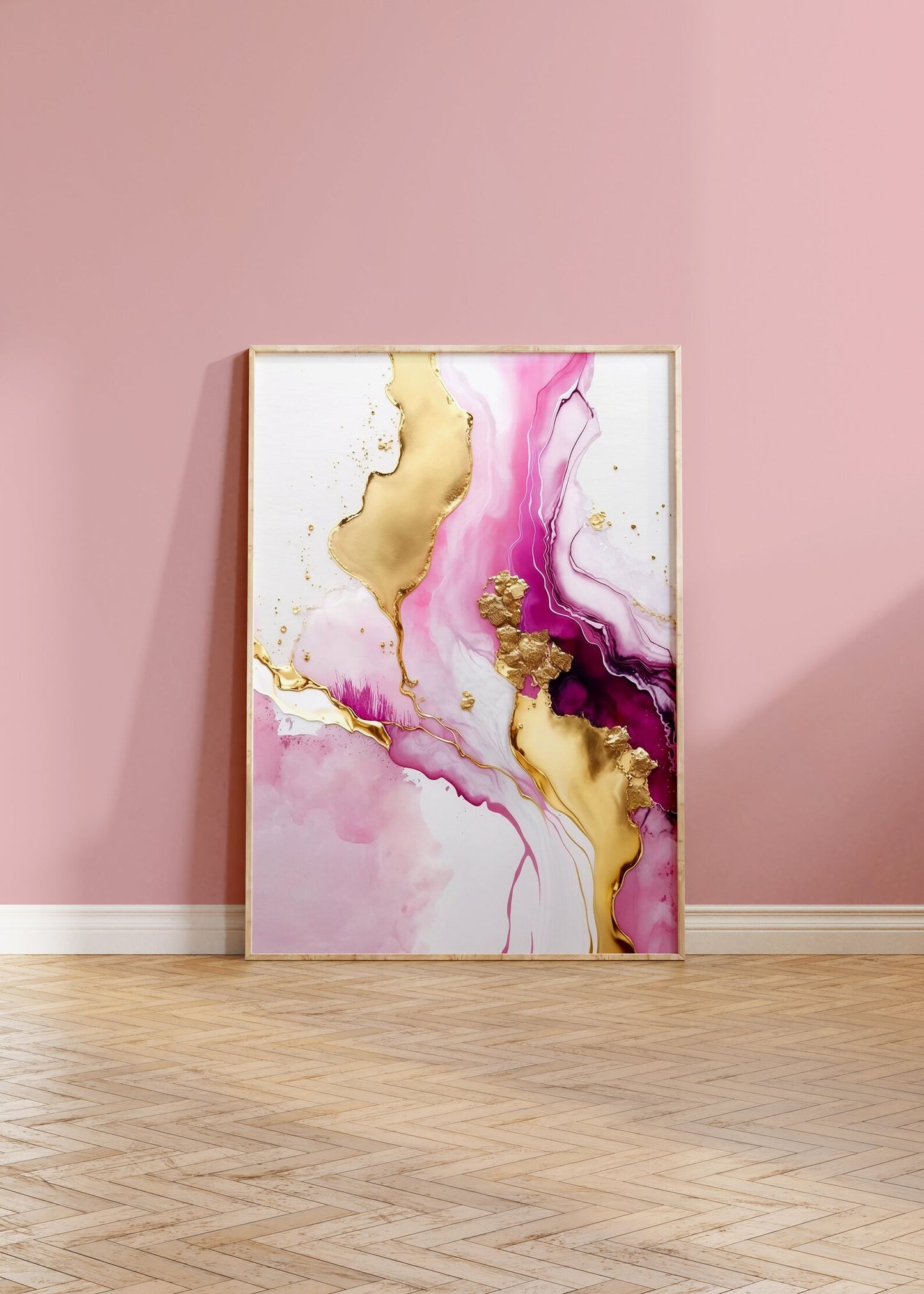 Elegant Pink & Gold Marble Canvas – Luxe Abstract Wall Art